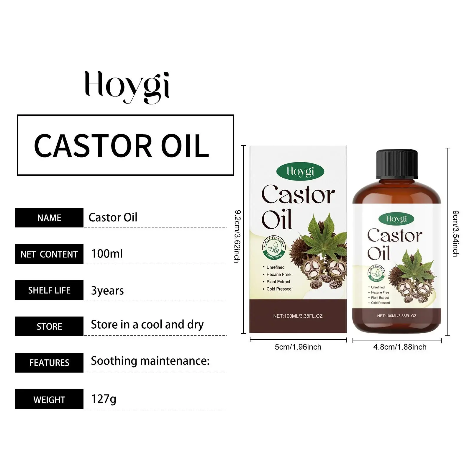 Organic Castor Oil Hydrating Massage Oil for Hair and Skin - Hoygi 1 HO A03 0008 01 1731571260008
