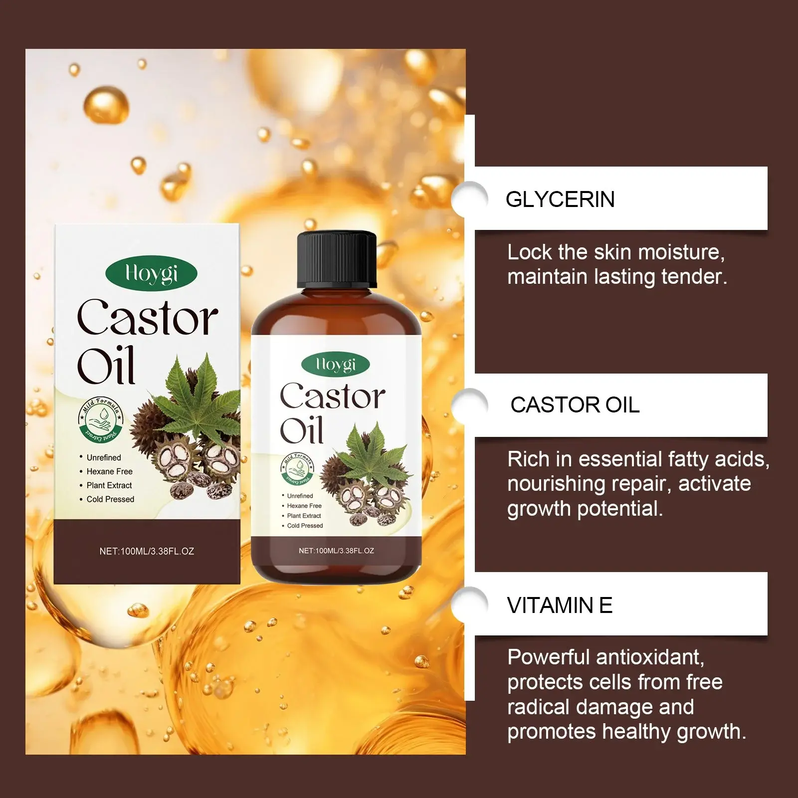 Organic Castor Oil Hydrating Massage Oil for Hair and Skin - Hoygi 6 HO A03 0008 01 1731571260016