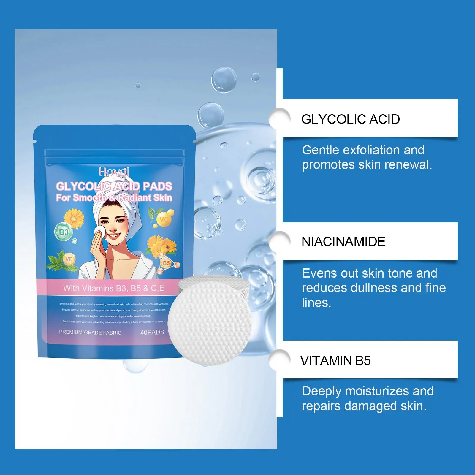 Glycolic Acid Facial Pads with Niacinamide & Panthenol 5 HO A05 0447 01 1727173851009