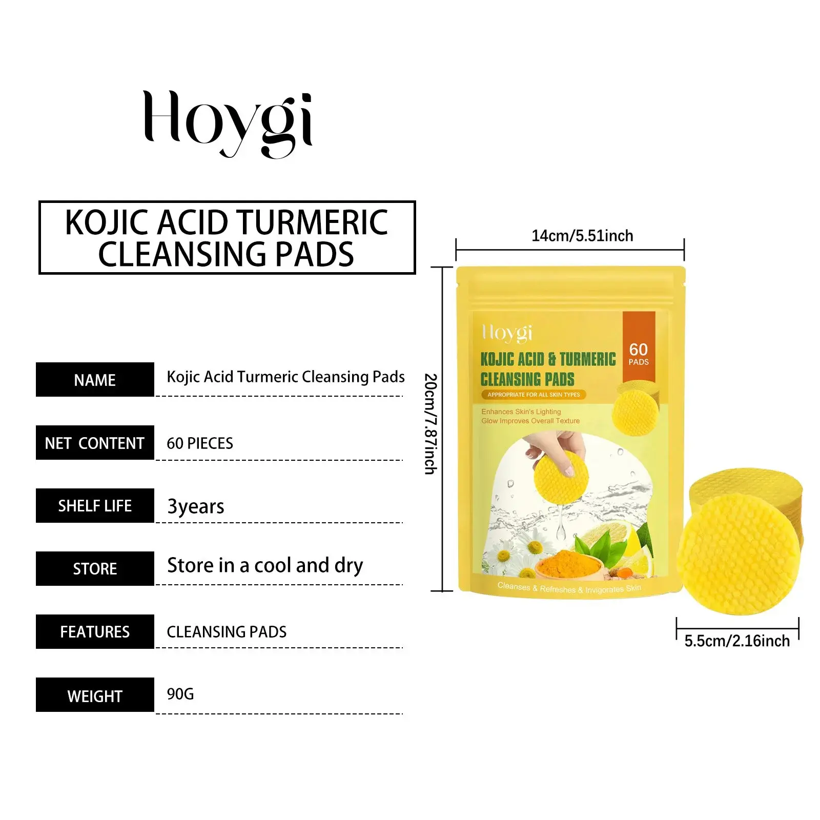 Turmeric Acid Cleansing Pads for Gentle Exfoliation - Hoygi 1 HO A05 0455 01 1727060447009