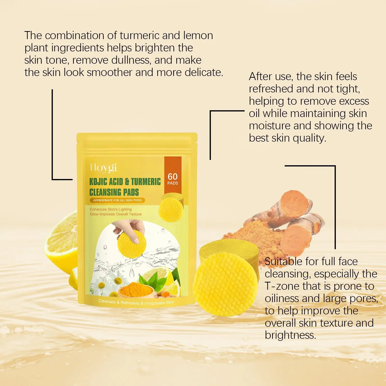 Turmeric Acid Cleansing Pads for Gentle Exfoliation - Hoygi 6 HO A05 0455 01 1727060447010