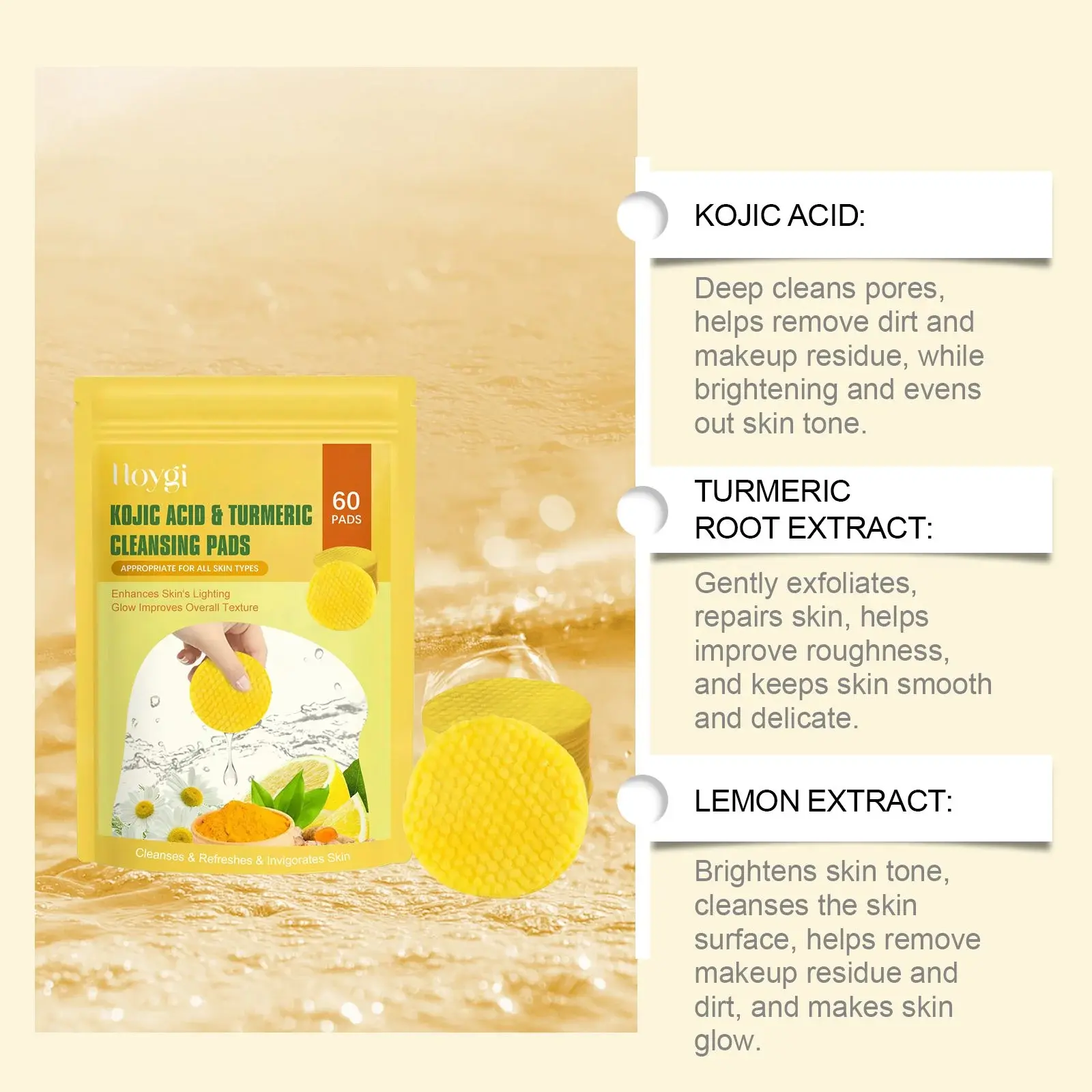 Turmeric Acid Cleansing Pads for Gentle Exfoliation - Hoygi 5 HO A05 0455 01 1727060447018