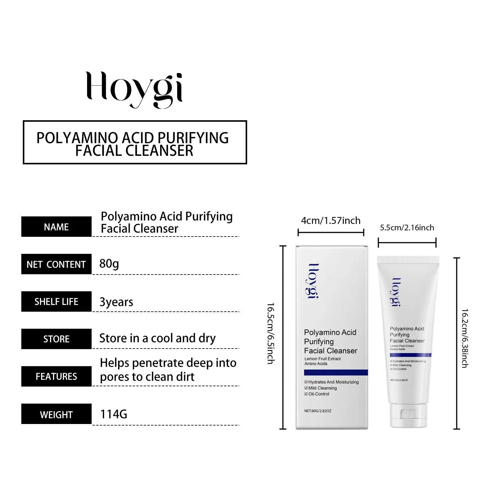 Acne Cleanser Moisturizing Face Wash with Hyaluronic Acid & Collagen - Hoygi 1 HO A05 0578 01 1731375052011