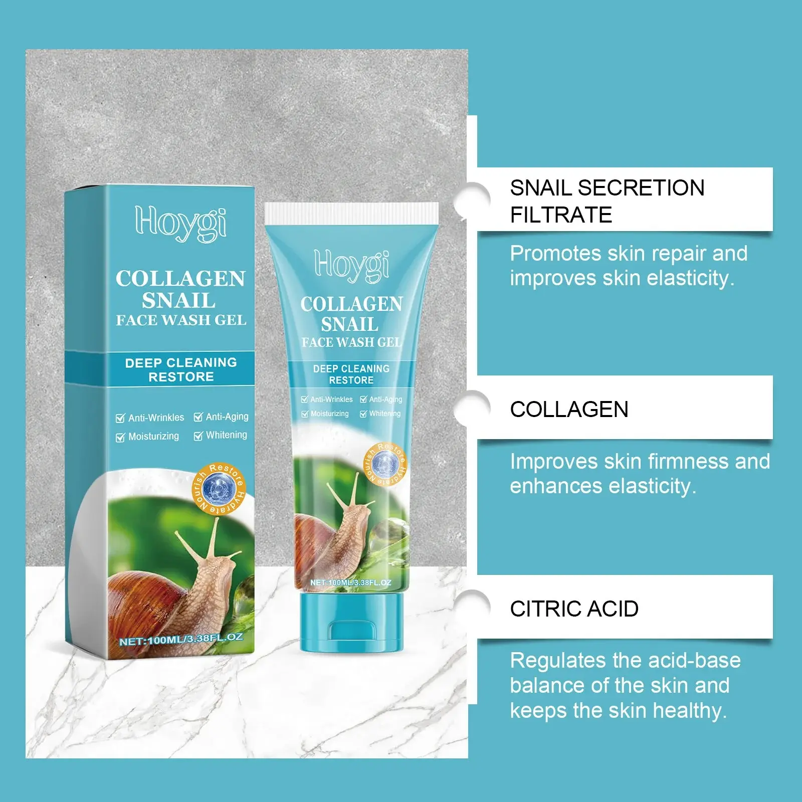Collagen Snail Facial Cleanser - Gentle Exfoliating Repair Gel 6 HO A05 0609 01 1732188616015