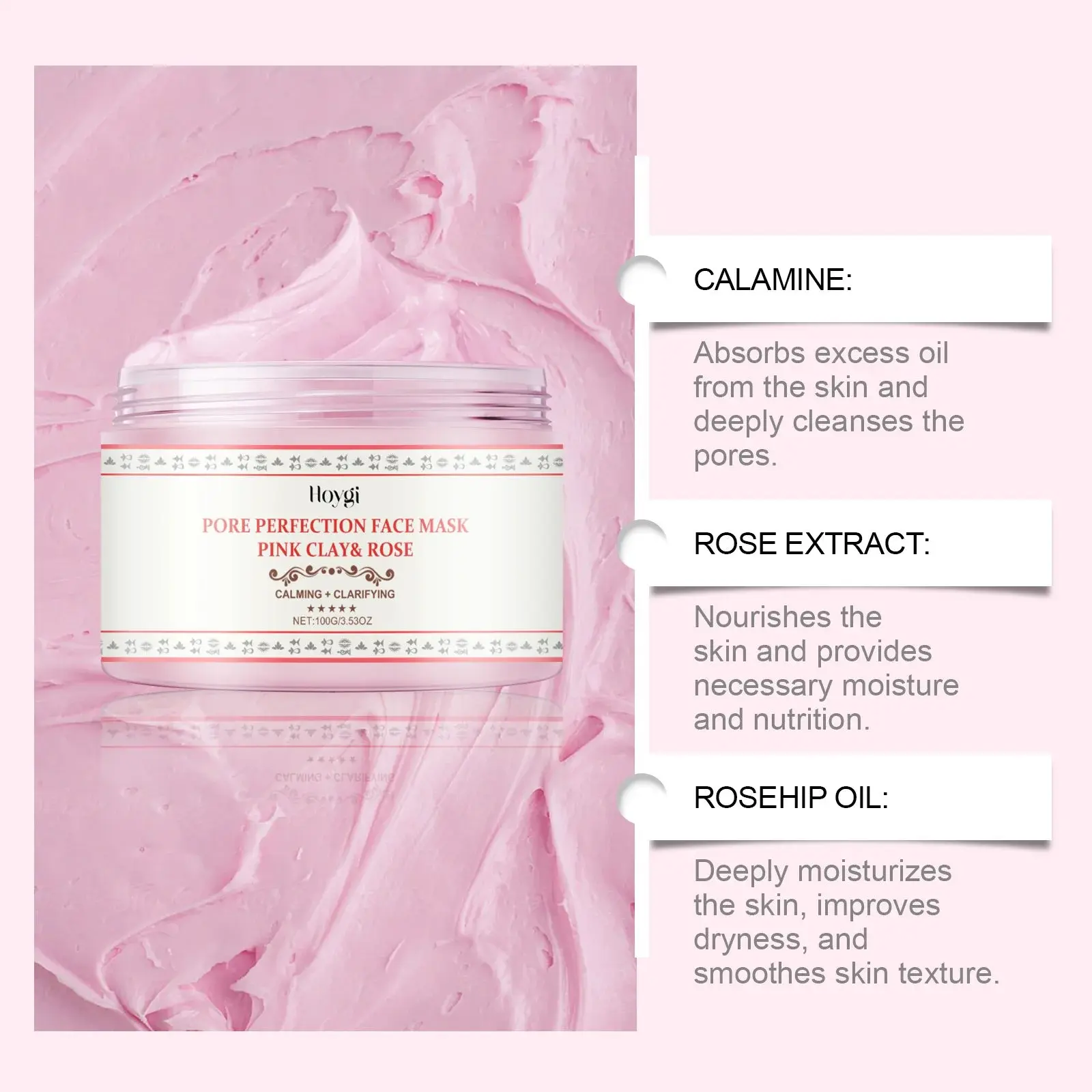 Pink Rose Clay Mask Hydrating & Pore Cleansing - Hoygi 6 HO A05 0680 02 1734681801016