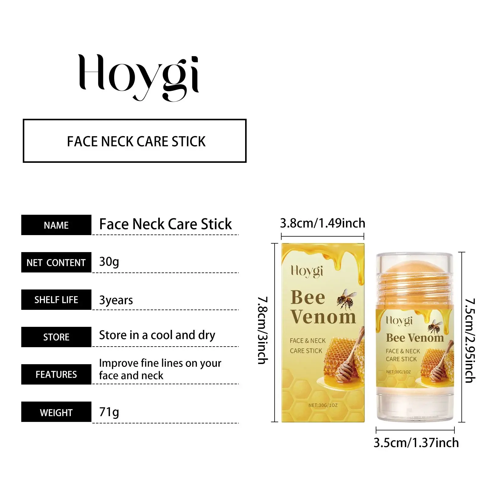Bee Venom Neck & Face Stick: Firming & Hydrating Formula - Hoygi 1 HO A05 0912 01 49012176