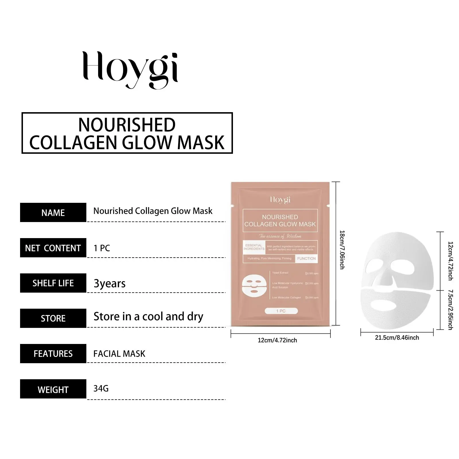 Collagen Moisturizing Mask for Deep Hydration and Smoothing - Hoygi 1 HO A05 0985 01 93897214