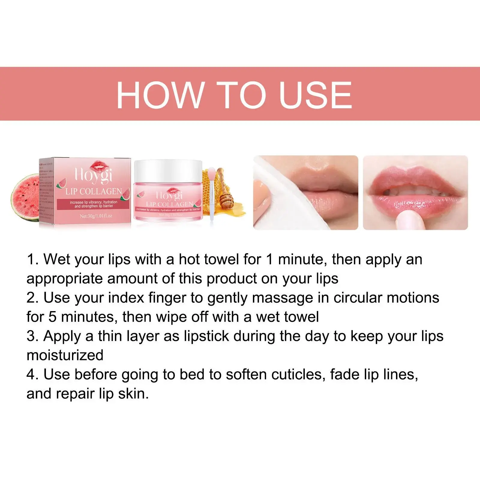 Watermelon Lip Mask - Moisturizing & Lip Line Reducing Treatment 3 HOA02 A030 30 PK1 003