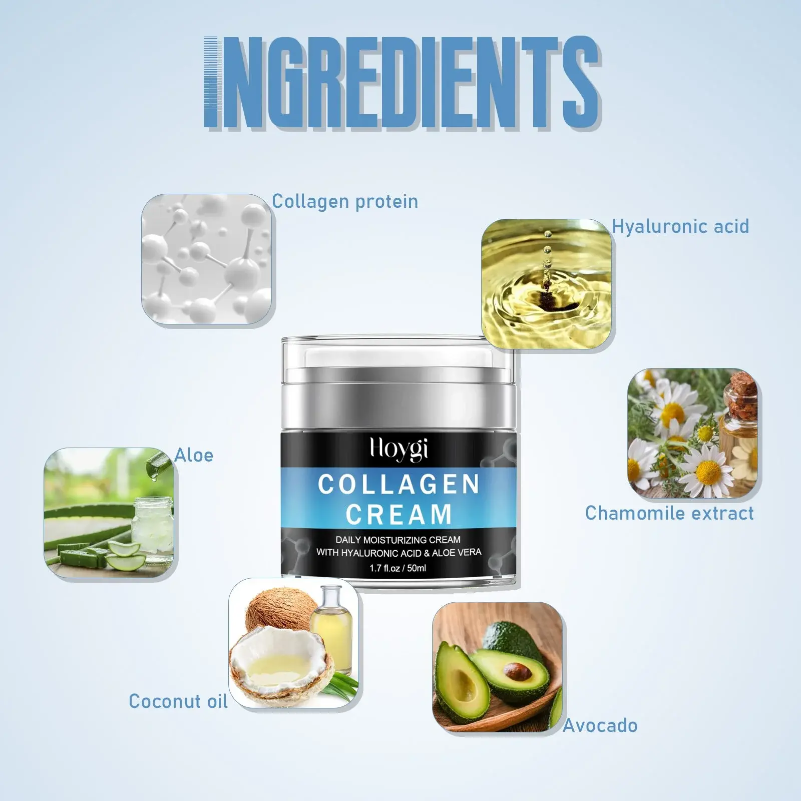 Collagen Face Cream - Hydrating Moisturizer for Fine Lines 3 HOA02 A066 50 BK1 15