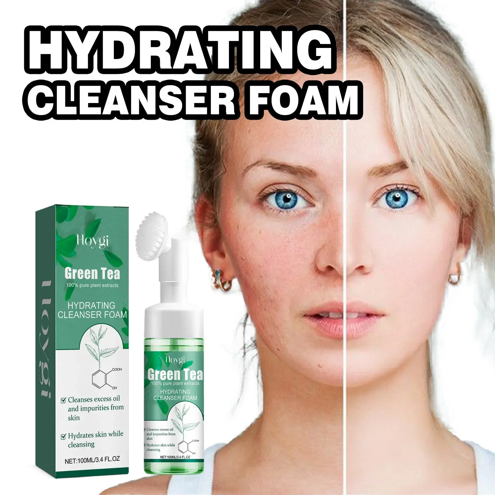 Green Tea Foam Cleanser with Aloe Vera for Acne-Prone Skin - Hoygi 1 HOA05 A008 100 GN2 002