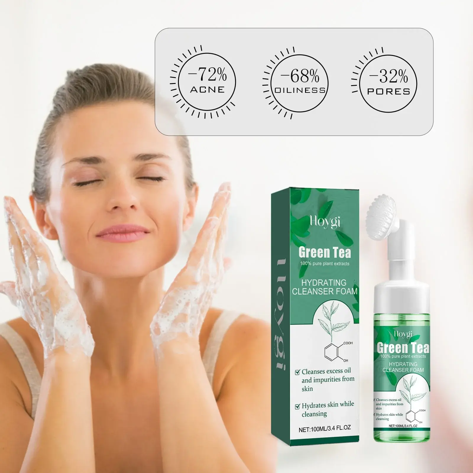 Green Tea Foam Cleanser with Aloe Vera for Acne-Prone Skin - Hoygi 7 HOA05 A008 100 GN2 008