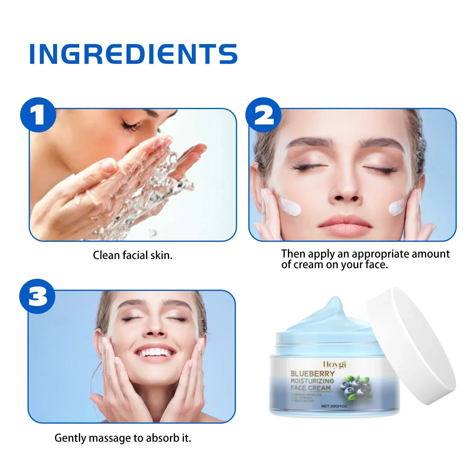 Natural Blueberry Brightening Cream - Anti-Wrinkle & Deep Cleansing Moisturizer 4 HOA05 A019 30 BU2 005