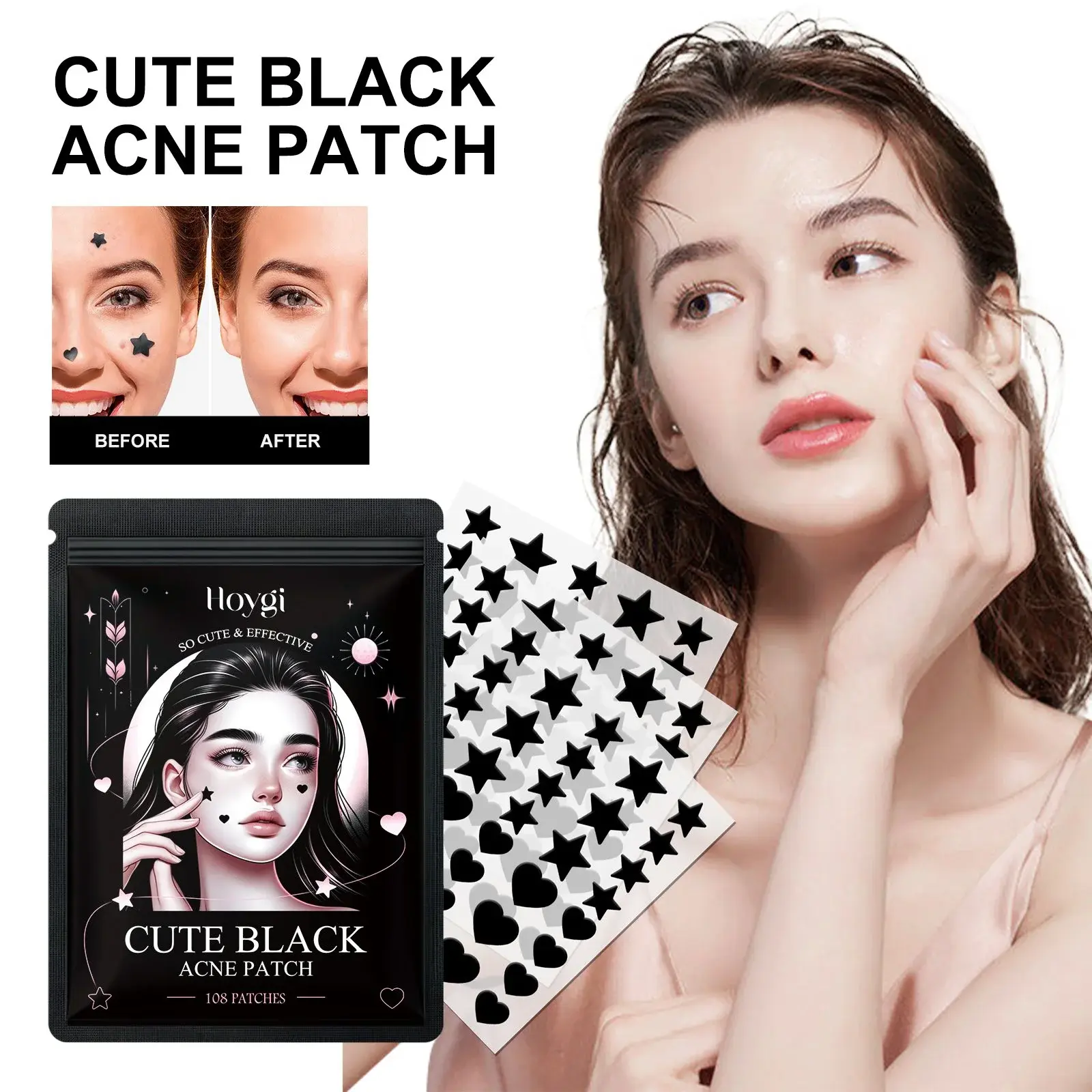 Cute Black Acne Patches for Pimple Treatment - Hoygi 2 HOA05 A027 108 BK1 003