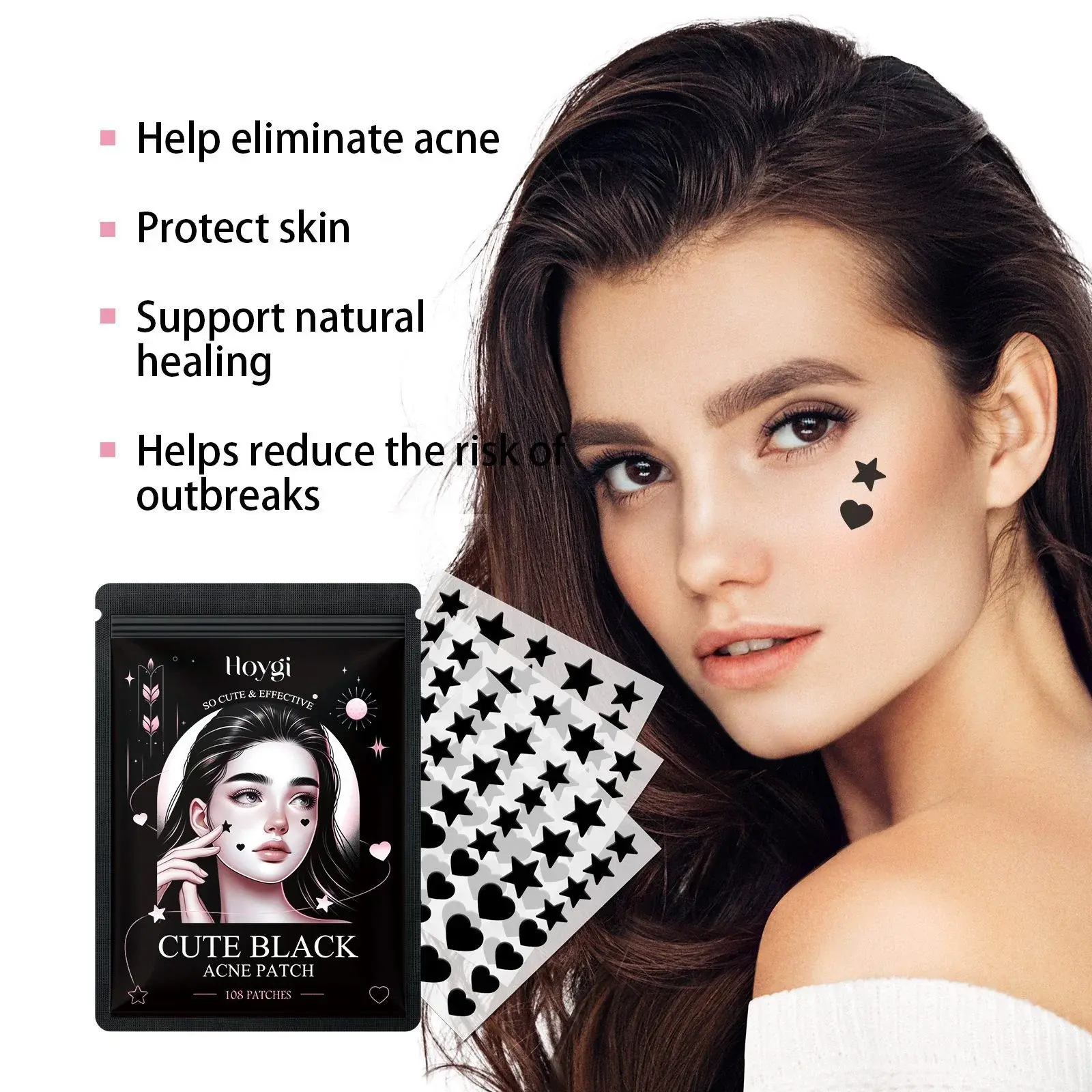 Cute Black Acne Patches for Pimple Treatment - Hoygi 5 HOA05 A027 108 BK1 006