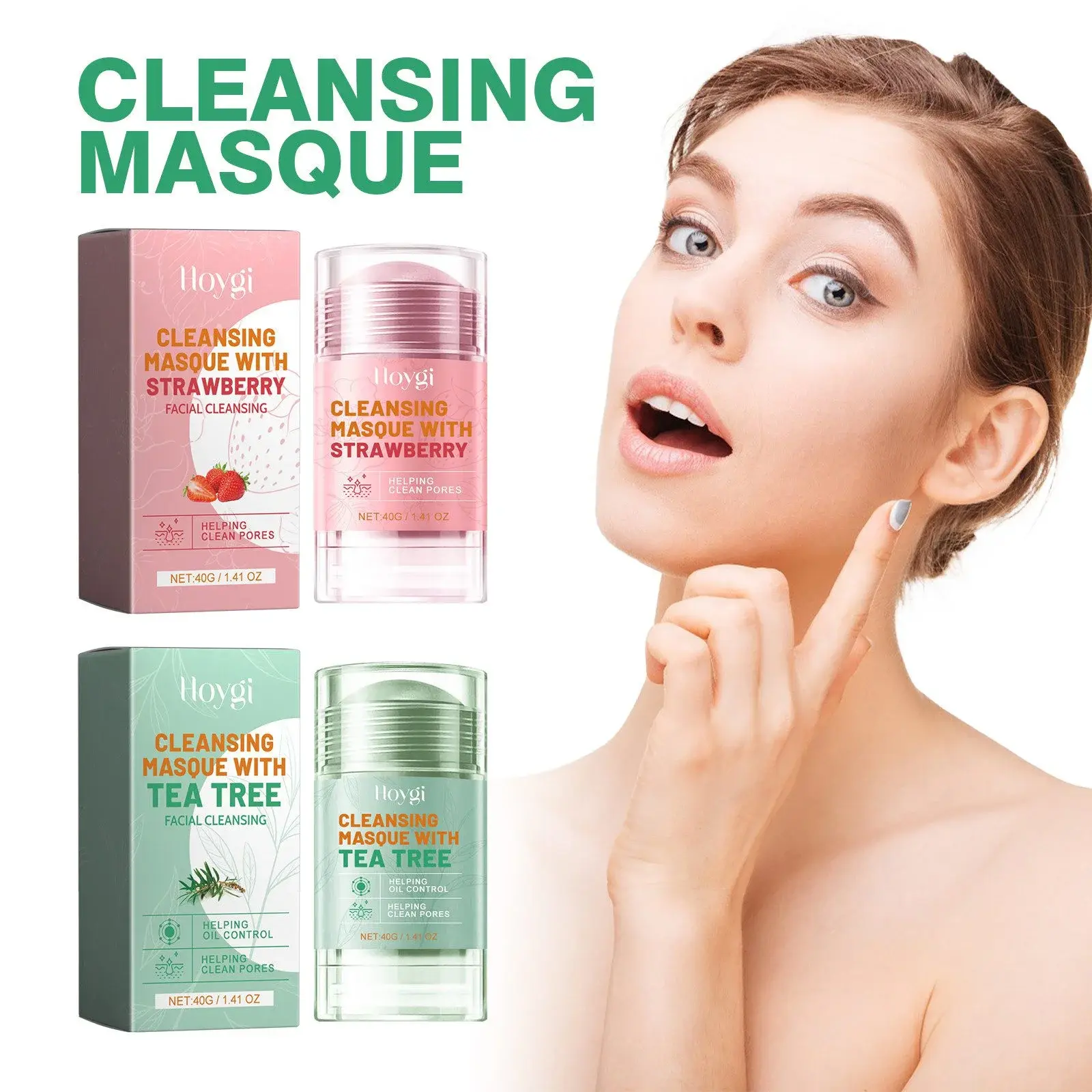 Strawberry Clay Mask Stick for Deep Cleansing & Acne Support - Hoygi 2 HOA05 A033 40 PK1 002