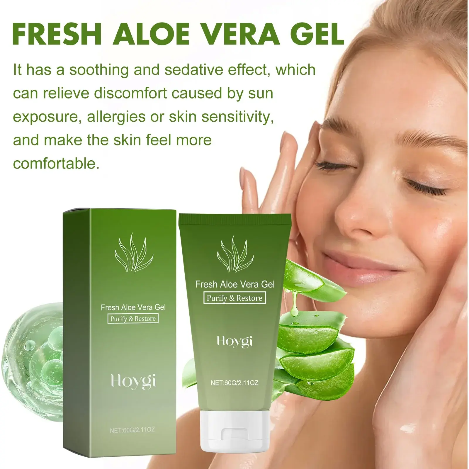 Fresh Aloe Vera Gel for Face - Soothing & Hydrating After Sun Care 5 HOA05 A037 60 GN1 005