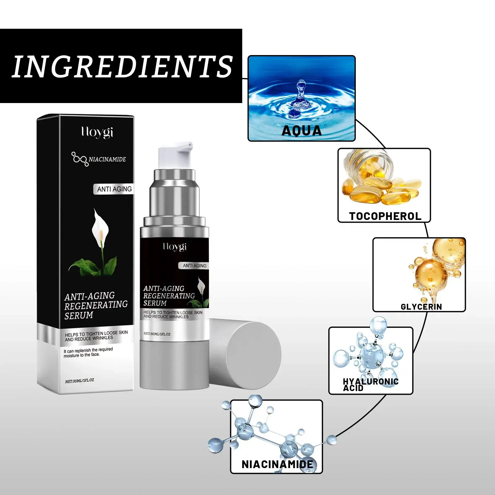 Anti-Aging Regenerating Serum with Hyaluronic Acid & Niacinamide 3 HOA05 A069 30 BK1 004