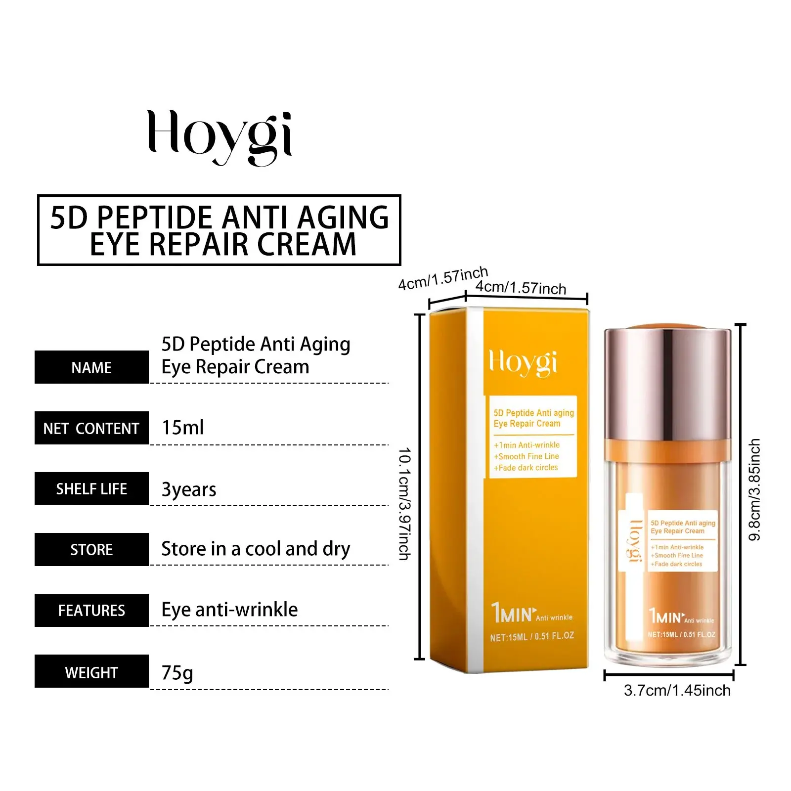 5D Peptide Anti-Wrinkle Eye Cream for Fine Lines & Crow's Feet - Hoygi 1 HOA05 A099 15 OG1 1010