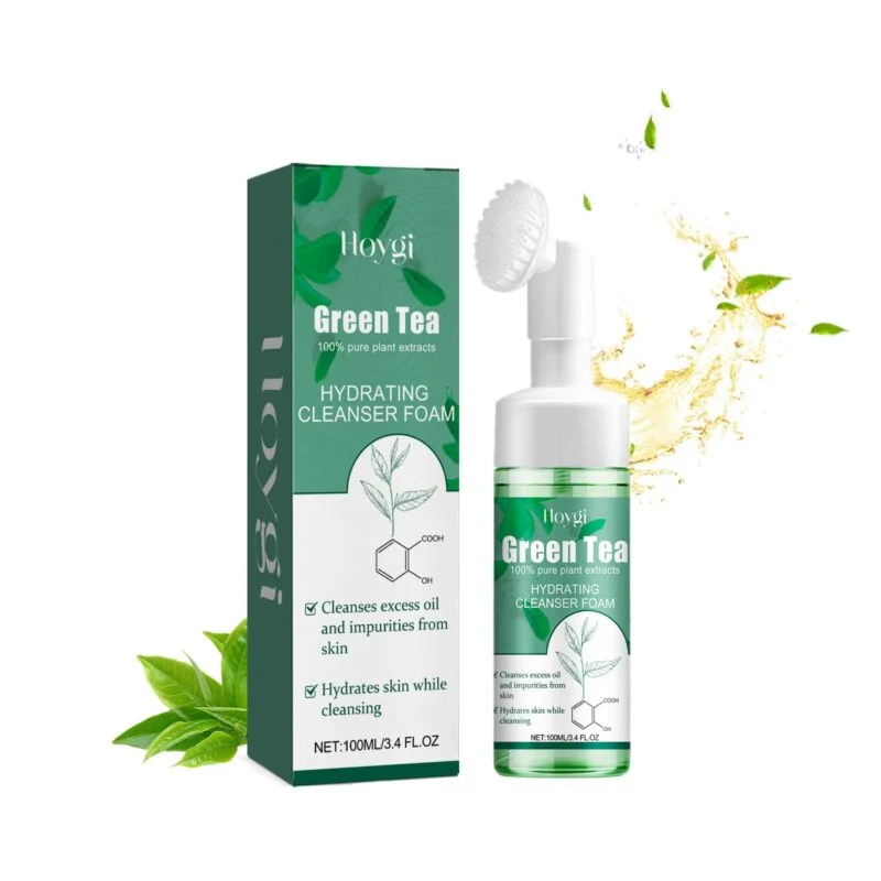 Hoygi Green Tea Foam Cleanser with Aloe Vera - Gentle Facial Cleanser for Acne-Prone Skin